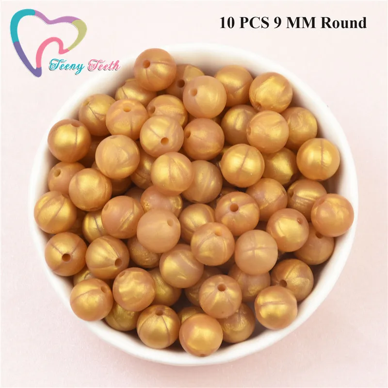 10 PCS 9 MM Round 10 шт металлический темная Золотая 9-15 мм Прорезывание Зубов, ювелирные изделия, силиконовые круглые свободные жевательные, бусины Цепочки и ожерелья 14-17 мм шестигранный жевательные бусины - Цвет: 10 PCS 9 MM Round