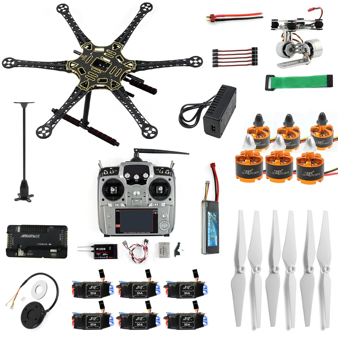 

RC Drone Transmitter Gimbal Camera Mount Full Kit 6-Axle Aircraft Kit HMF S550 Frame 6M GPS APM 2.8 Flight Control AT10 F08618-P