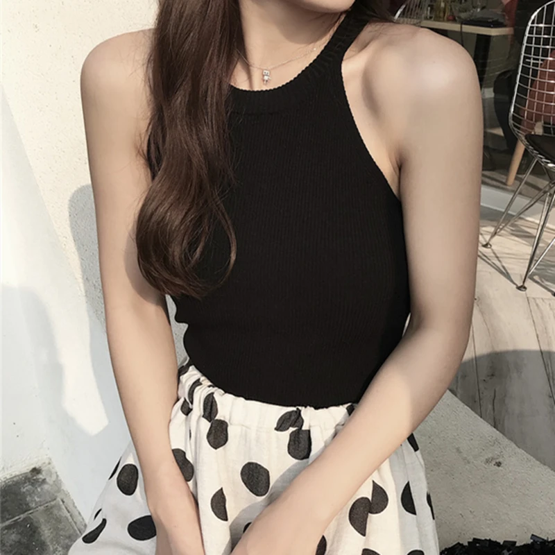 Летняя женская Трикотажная майка без рукавов трикотажная кофточка короткий