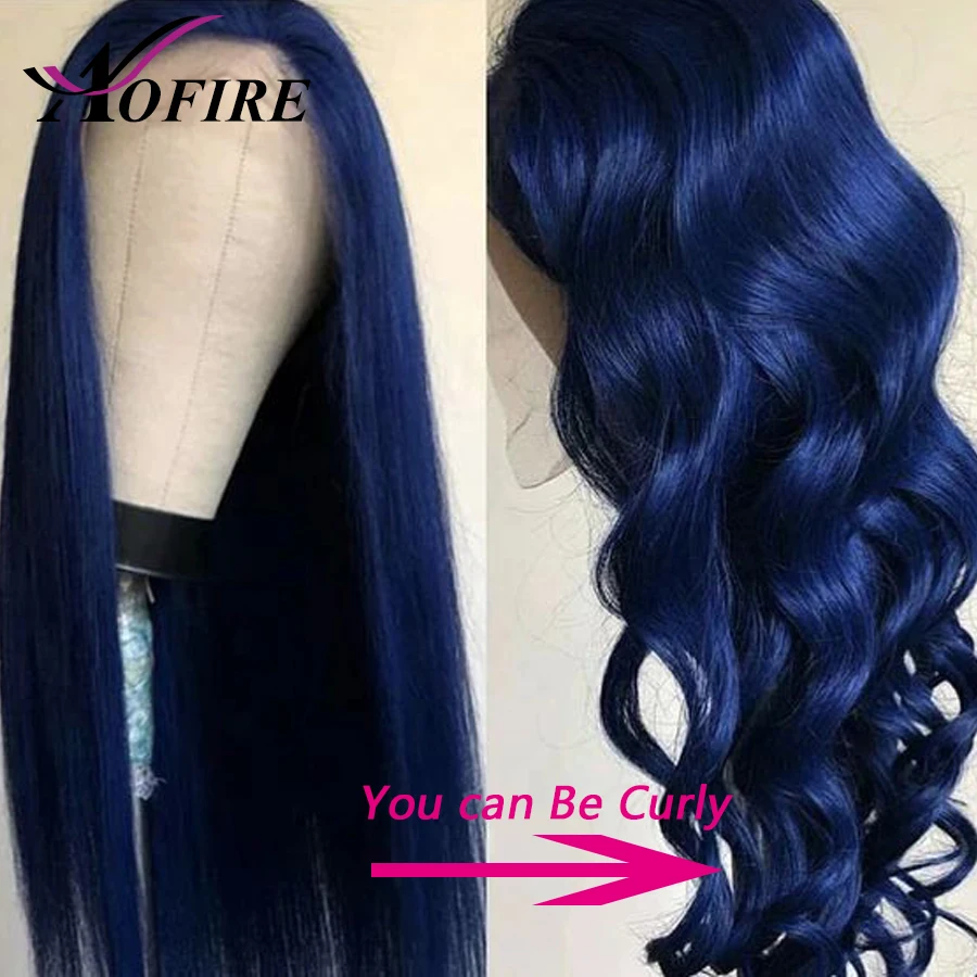 Full Lace Front Human Hair Wigs Blue Color Brazilian Remy Straight Wig Free Part For Black Women Pre Plucked 130% Density Aofire | Шиньоны и