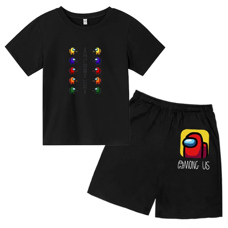 

New 2021 Impostor Children's print Clothing Set Among Us anime Cartoon Boys Girls short Sleeves Top + Pants 4-14 old