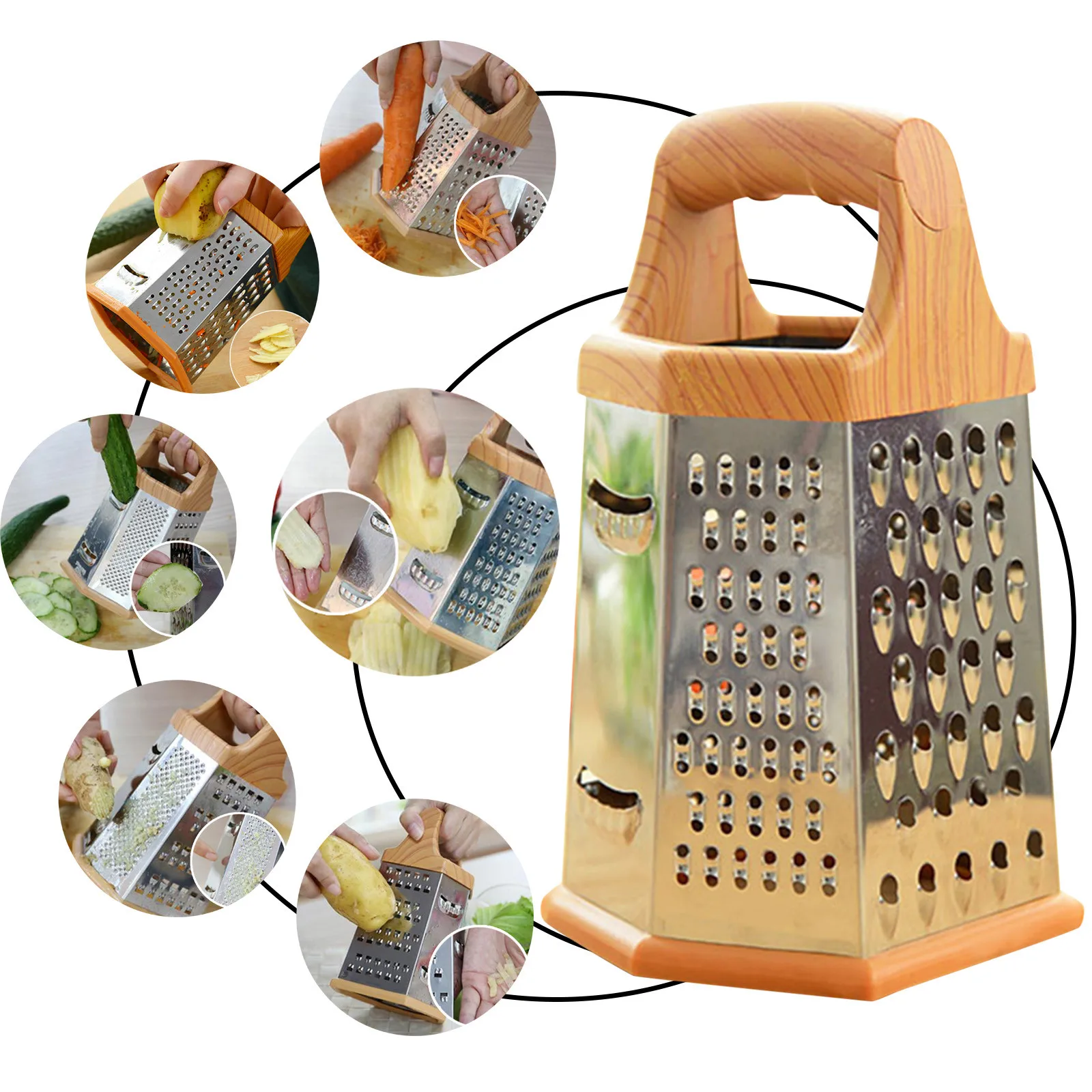 

Kitchen Stainless Steel Multifunctional Cutting Board Six-sided Vegetable And Fruit Grater Home Kitchen Quick Slicing Tool#W