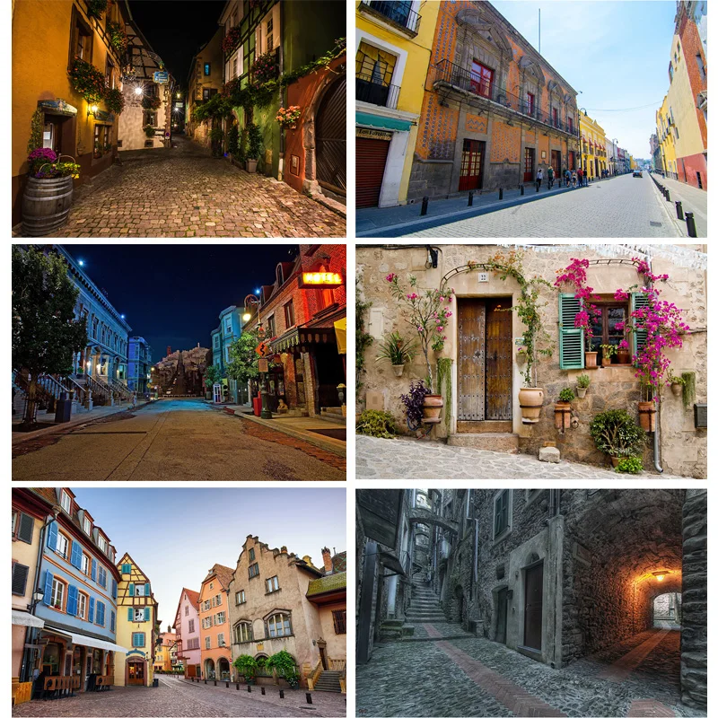 

Vintage European Street View Scenery Photography Backdrops Wedding Travel Photo Backgrounds Studio Props 21926 JJT-06