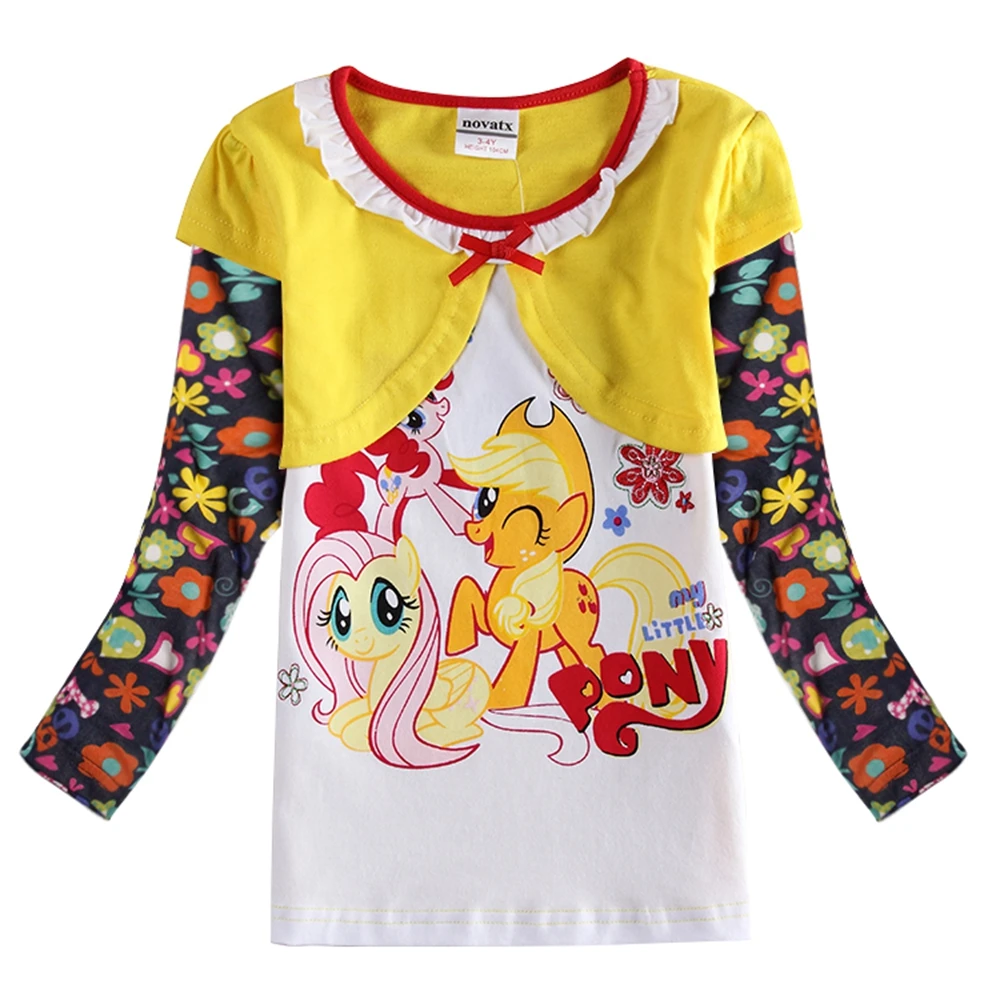Футболка с длинными рукавами для девочек хлопковый топ и принтом Маленький Пони