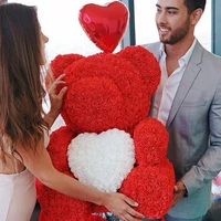hot 40cm artificial rose heart teddy bear handmade bear of roses for women valentines day wedding bithday gift drop shipping