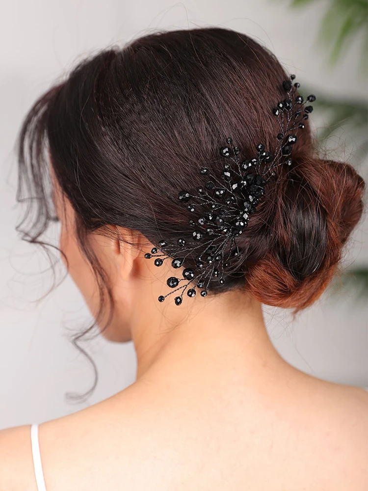 Винтажная Свадебная расческа для волос черные хрустальные головные уборы ручной