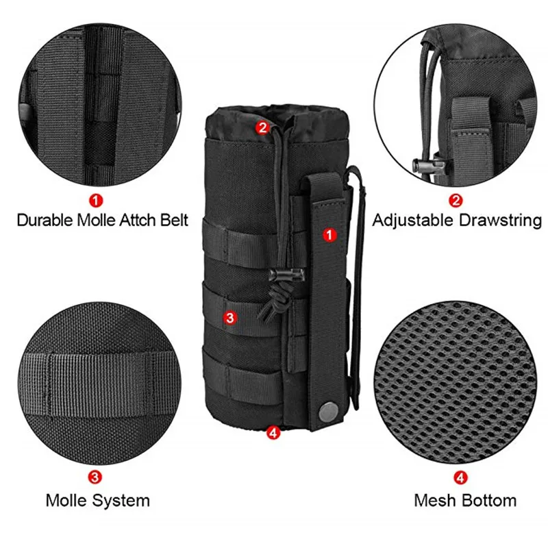 Насос-фляжка для воды "Outdoor Water Bottle Pouch Military Tactical Molle Kettle Case Waist Bag Multifunction Pockets EDC Gear Camping Hiking Riding on"