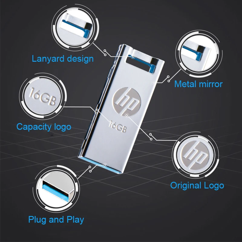 Металлический мини флеш накопитель HP V295W USB 64 ГБ 32 16 флешка водонепроницаемый