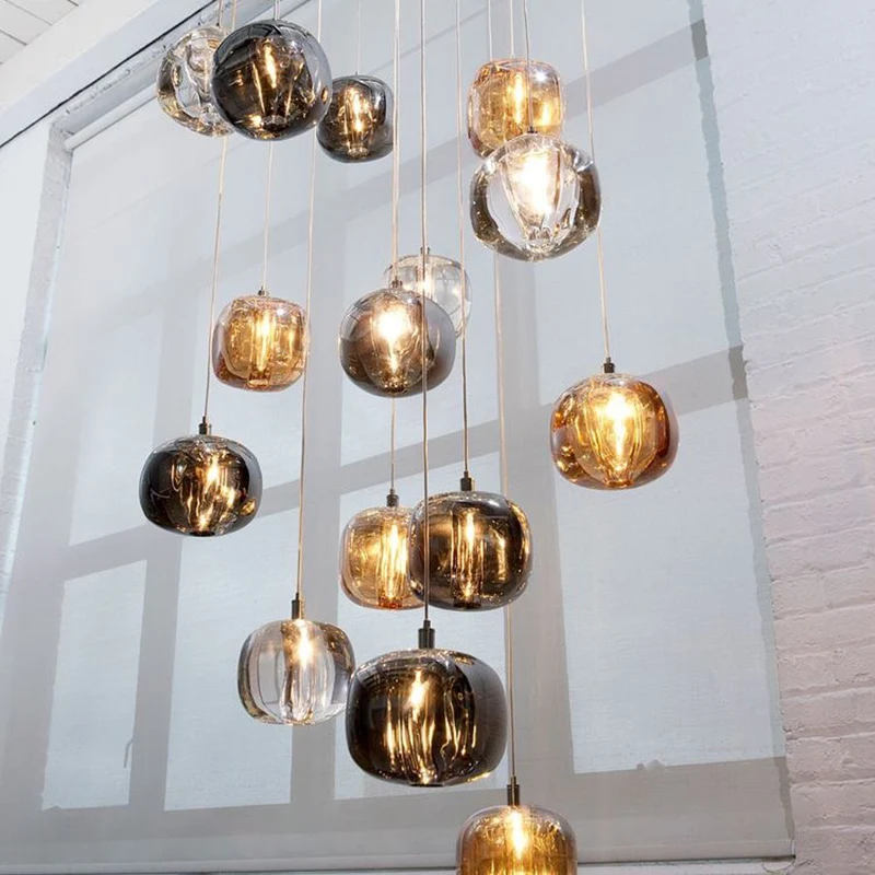 

Nordic modern net red crystal glass pendant lamp luxury bedside living room sofa dining bedroom three small pendant lights