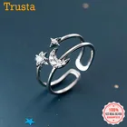 Trustdavis натуральная 925 стерлингового серебра ко Дню Святого Валентина Милая двойной с изображением луны и звезд, CZ кольцо на палец для женщин, модное ювелирное изделие DB431