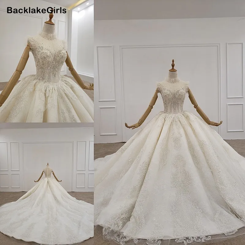 Свадебное платье с блестками и кружевами свадебное шлейфом для собора белые