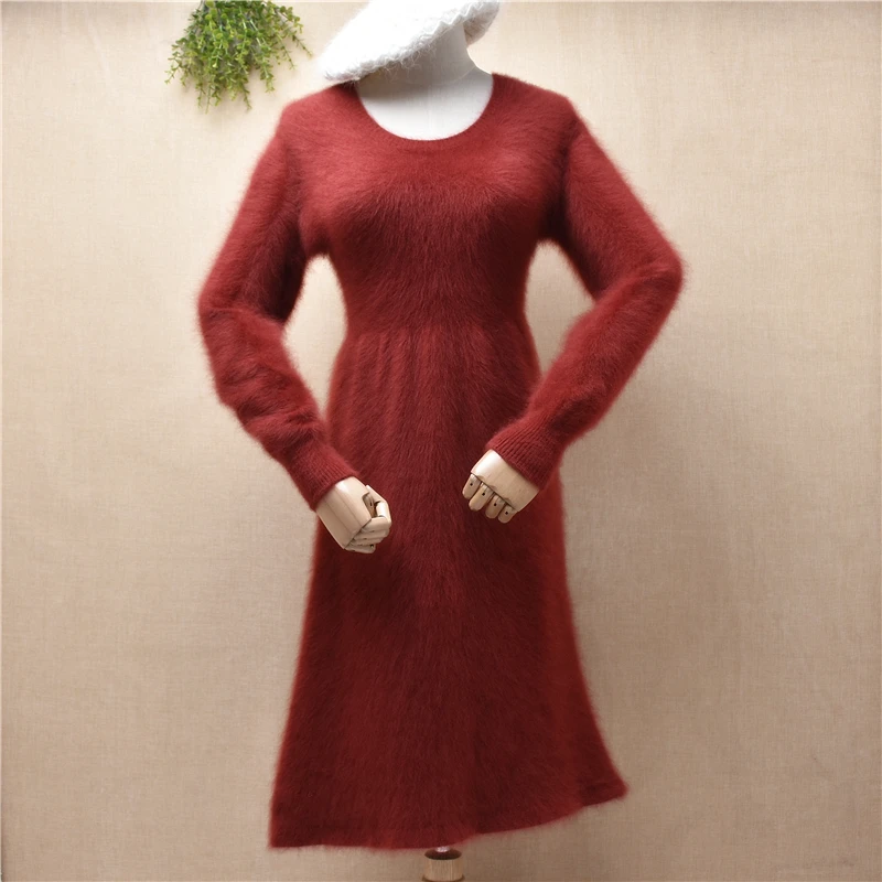 

Дамы Женская мода волосатые мягкой ангоры из кроличьей шерсти вязаная одежда с длинным рукавом с высокой талией тонкие блузки пуловер свит...