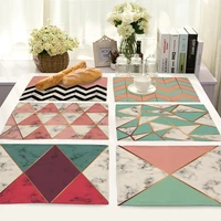 marble table placemats colorful geometric wave triangle printed kitchen dining table mat coaster cotton linen pads cup mats