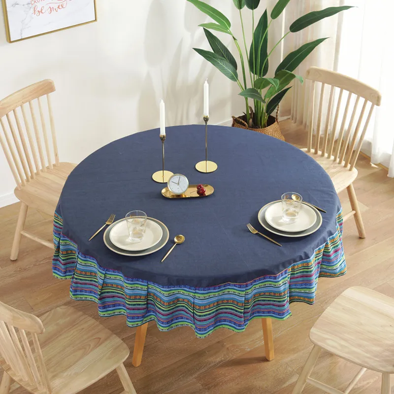

Striped Table Cloth Round Wedding Tablecloth Water-resistant Restaurant Dining Pad