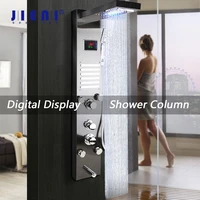 jieni black digital display bathroom shower column nickel brushed hand shower tub massage spa jets bath led shower panel faucet
