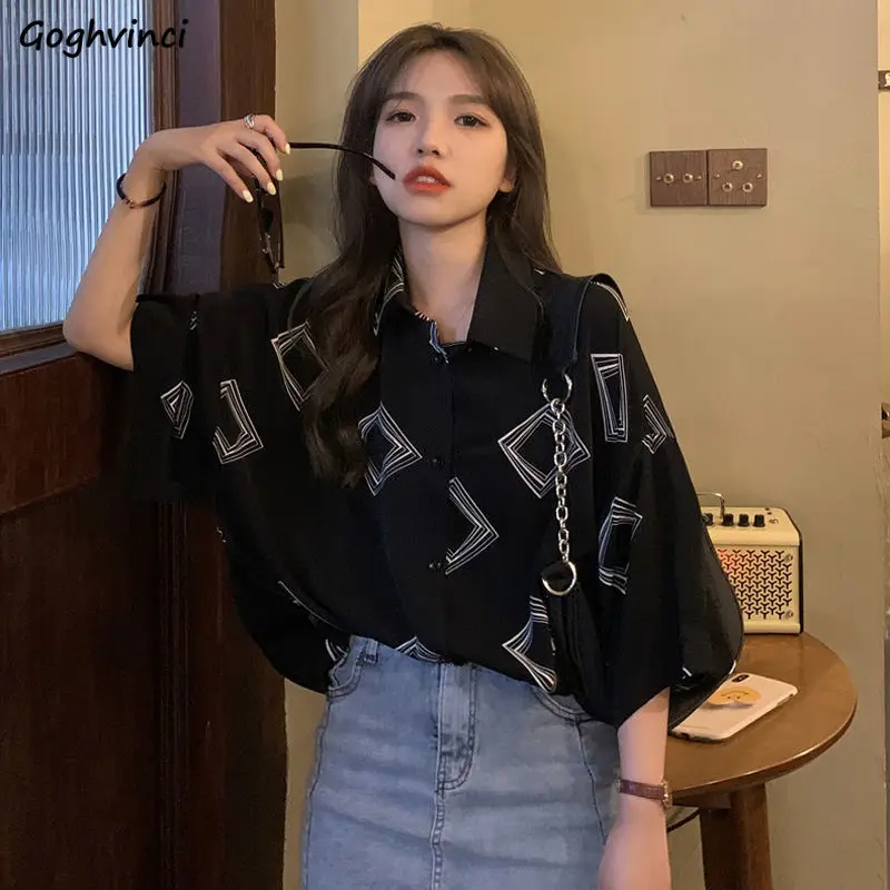 

Blouses Shirts Women Short Sleeve Print Harajuku Loose Summer Thin Chiffon Streetwear Retro Womens Students Chic Fashion Ulzzang