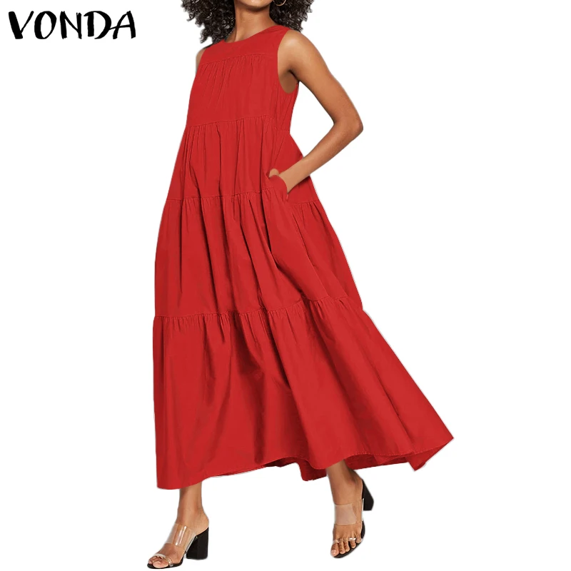 VONDA летние свободные Элегантное Длинное Платье 2021 для женщин Повседневная одежда