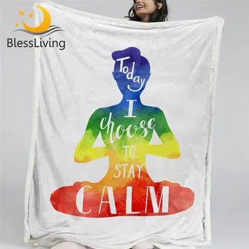BlessLiving Chakra Soft Blanket Yoga Meditating Throw Blanket Colorful Bedding Stay Calm Watercolor Sherpa Blanket Koce Dropship 1