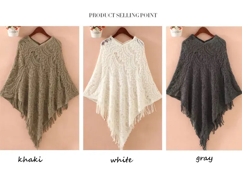 DISIMAN на осень-зиму с кисточками свитер-пончо Для женщин вязанный большим