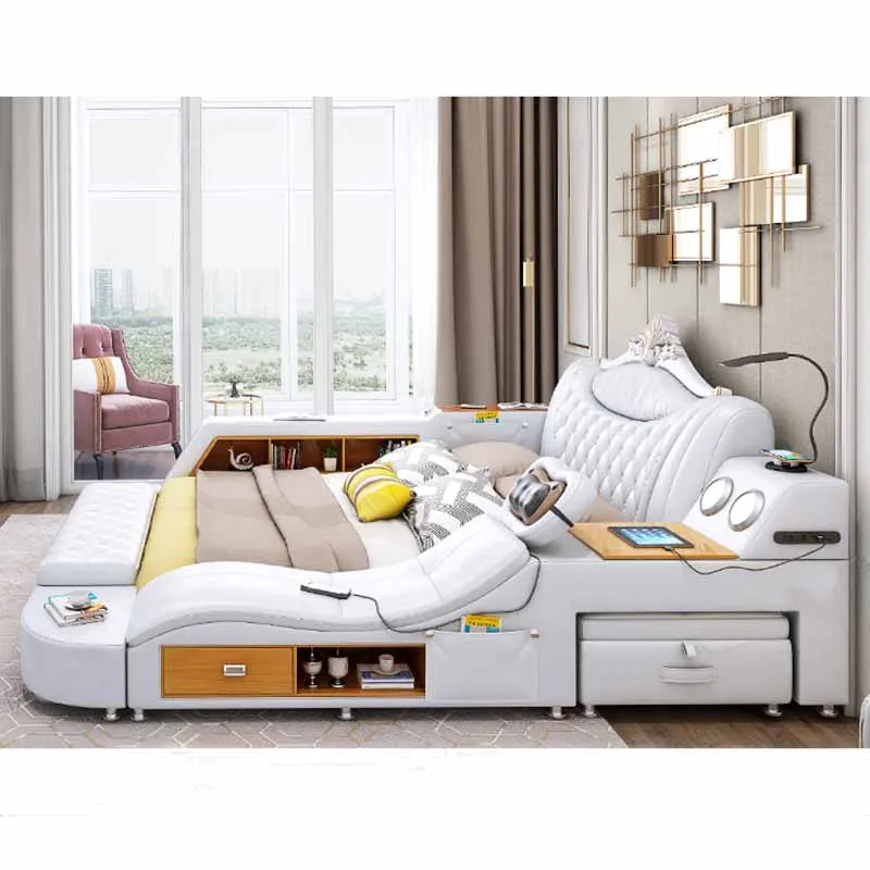 Modern Leather Fabric Bed With Storage Box Function Bedroom Furniture Set Chestrfield Style Multimedia Speaker USB Charger | Мебель