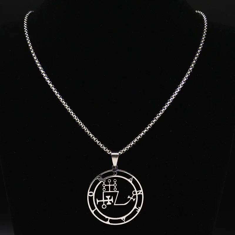 Фото Ожерелье Sigil из нержавеющей стали серебряного цвета, ожерелье с подвесками Сатанинского знака, Сатанинского демона Соломона, N304103 №2