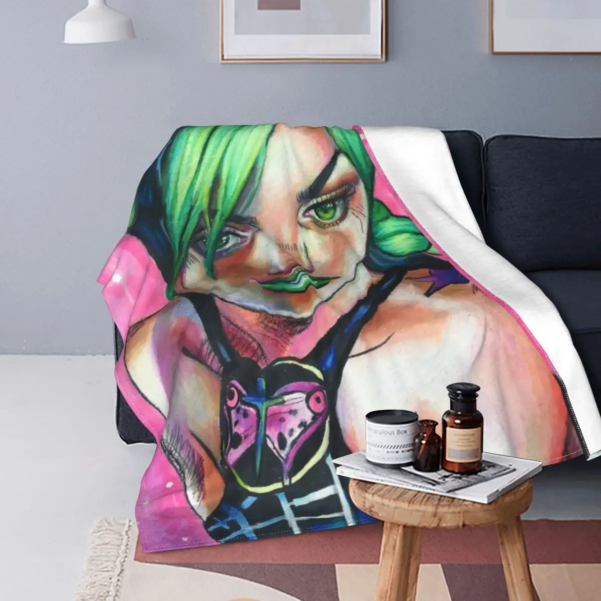 

Jolyne-mantas de felpa de Jojo's Bizarre Adventure, manta creativa para el hogar, edredón fino de felpa de 125x100cm