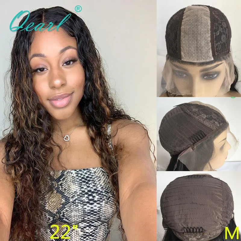 

Ombre Highlights Color Loose Curly Silk Top Wig Human Hair Lace Frontal Wigs 2x6 Remy Hair for Women 150% 180% 26inchs Qearl