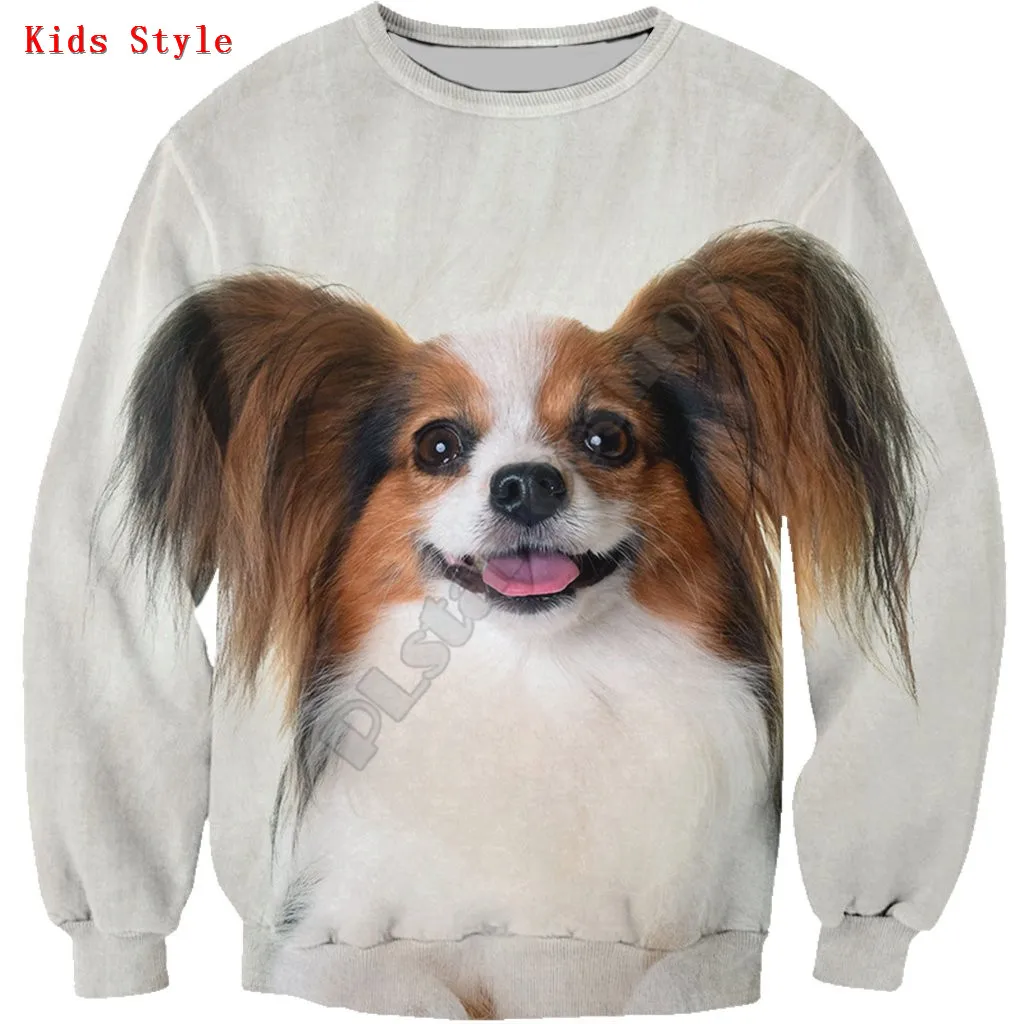 

Papillon Kids Sweatshirt 3d printed Hoodies Pullover Boy For Girl Long Sleeve Shirts Kids Funny Animal Sweatshirt