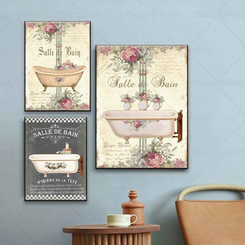 Настенное искусство Французский Винтаж холст для ванной комнаты Le Bain печатный