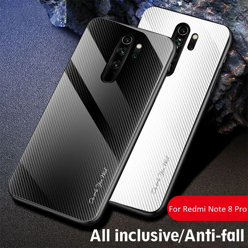 Чехол из закаленного стекла с градиентом из углеродного волокна для Xiaomi Redmi Note 8 Pro 8T