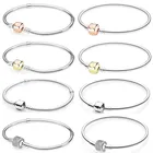 Оригинальная Цепочка-змея в виде Розы, стандартный браслет с кристаллами, европейский браслет, серебро 925 пробы, очаровательные ювелирные изделия