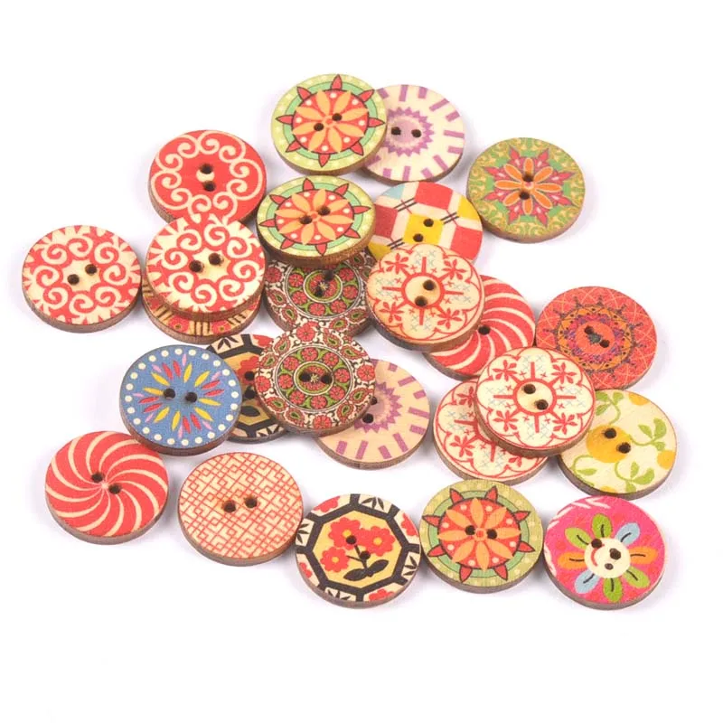 Деревянные пуговицы в стиле ретро с цветочным узором для рукоделия шитья
