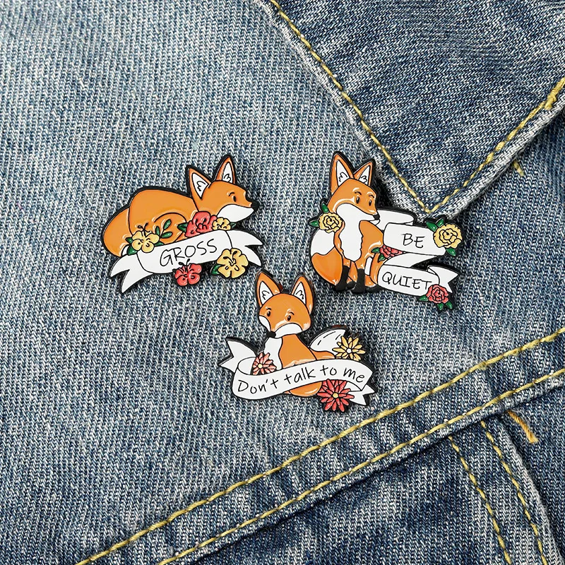 

Fox Animal Enamel Pins Forest Flower Frame Letter Brooches Bag Clothes Lapel Pin Cartoon Badge Jewelry Kids Gift For Friends