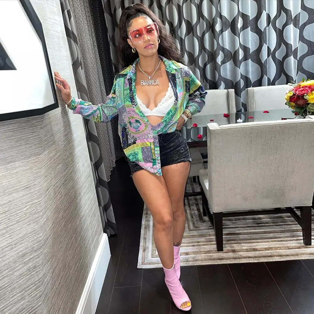 Женская Повседневная рубашка с принтом Свободный кардиган на пуговицах