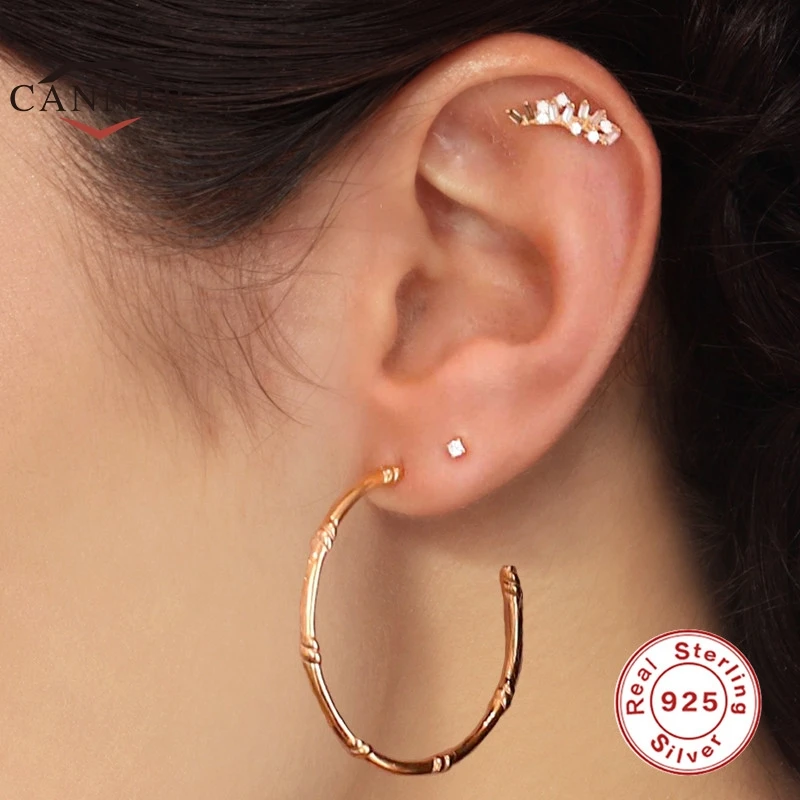 

CANNER Exquisite Ear Studs 925 Sterling Silver 18k Gold Plated Small Stud Earring Piercing Cartilage Earrings for Women Jewelry