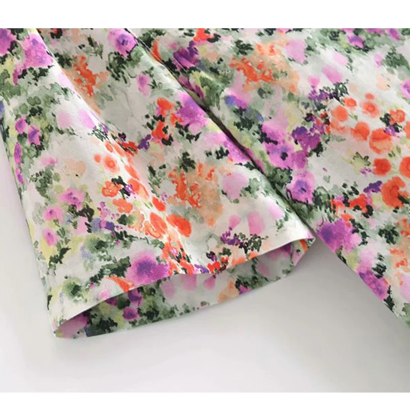 

ZA Summer Women Dress 2021 Short Sleeve Floral Printed V-Neck Casual Pleated Mini Vestido Elegant Soft Fashion Girl Outfits