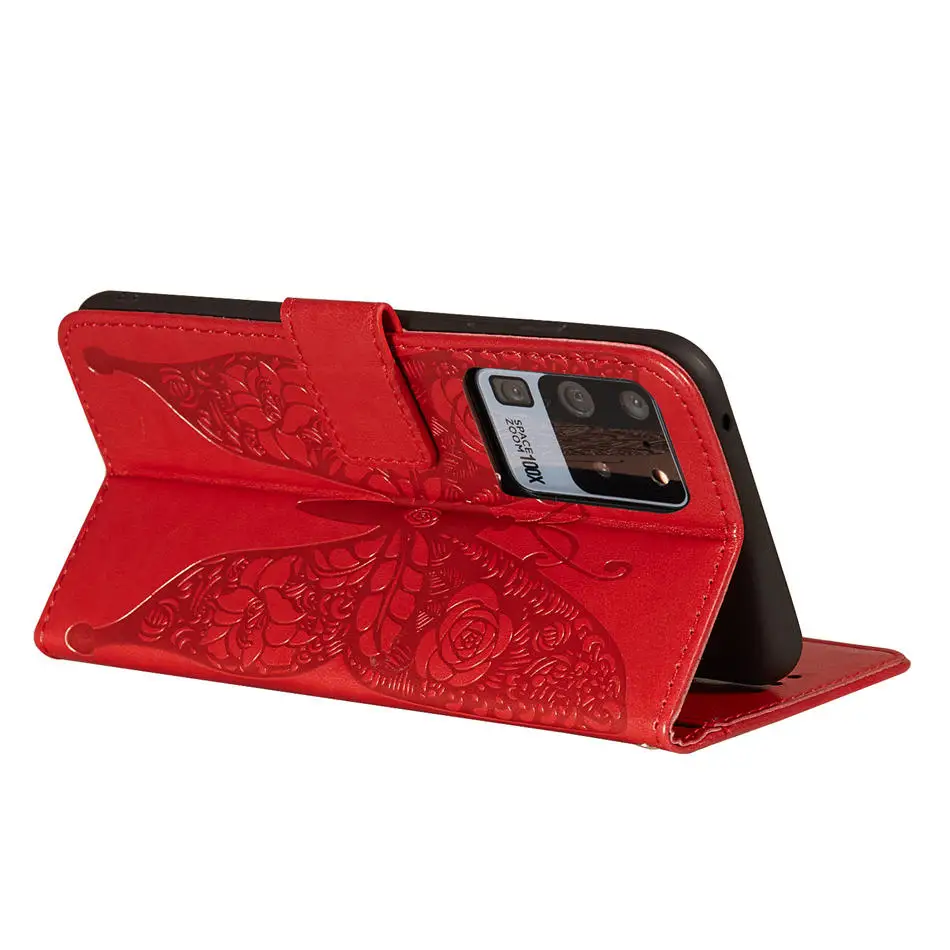 

For Case Samsung Galaxy S20 Ultra Plus Butterfly Flower Cartoon Embossed Flip Leather Cover For Galaxy S20 S20+ Card Stand Case