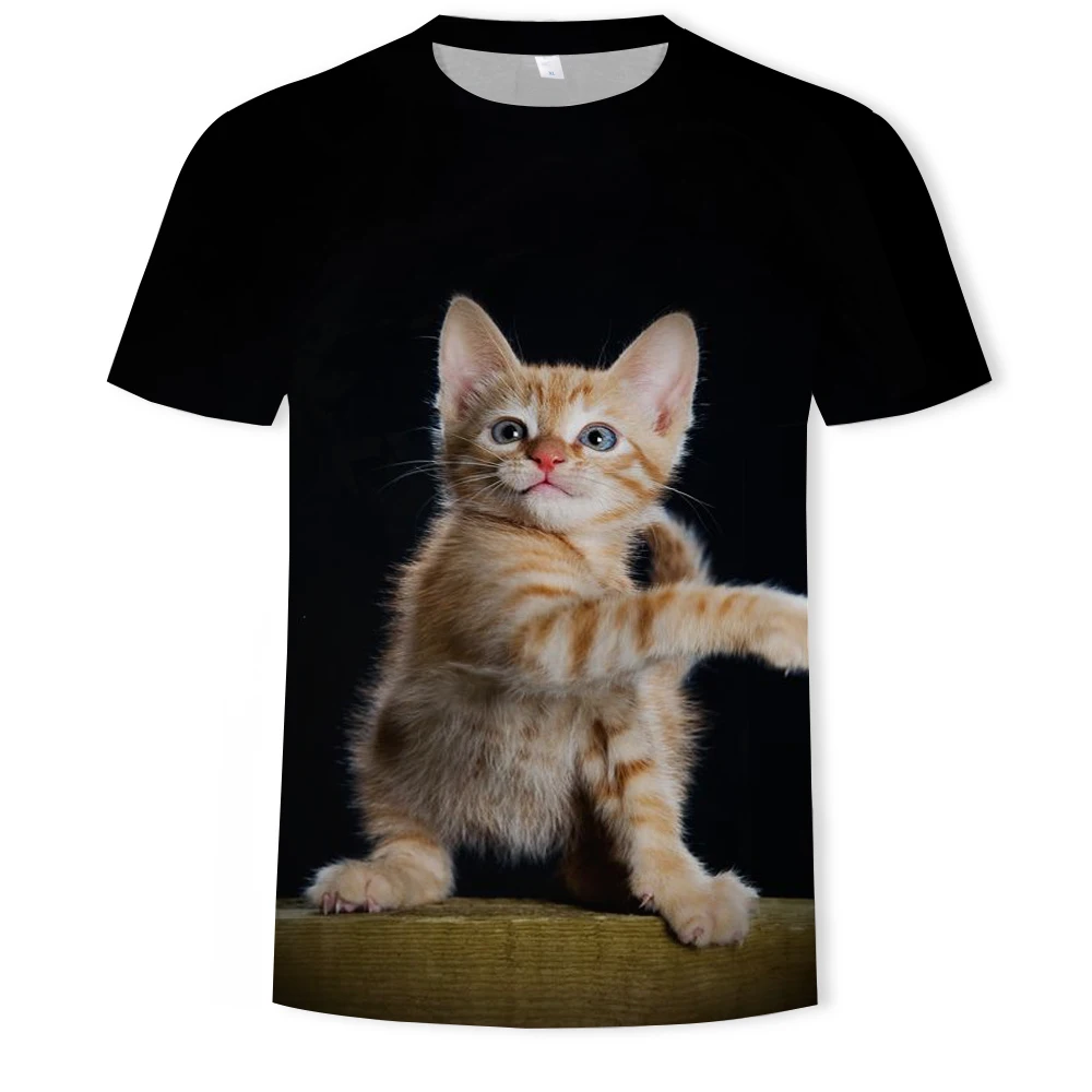 

3D printing men and women all-match net red Harajuku casual T-shirt fun cat student summer loose large size O-neck short sleeve