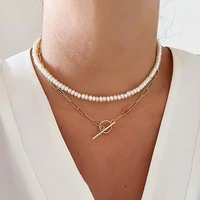 2021 new fashion baroque pearl chain necklace women collar wedding punk toggle clasp circle ot buckle choker necklaces jewelry