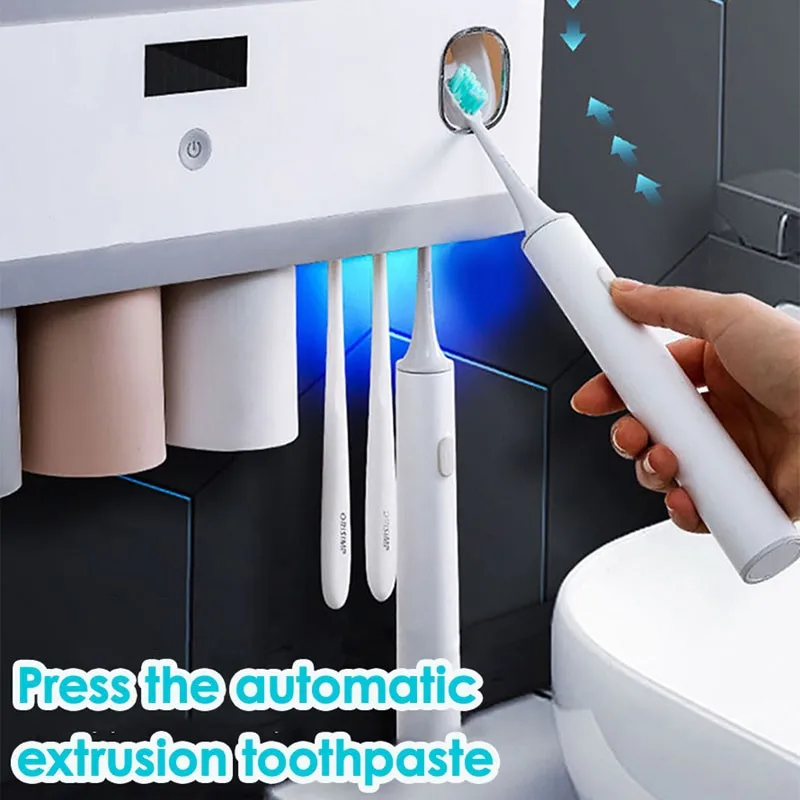 

Toothbrush Holder For Bathroom Automatic Toothpaste Squeezer Wall With Cup Storage Rack Organizer Bathroom Accessories