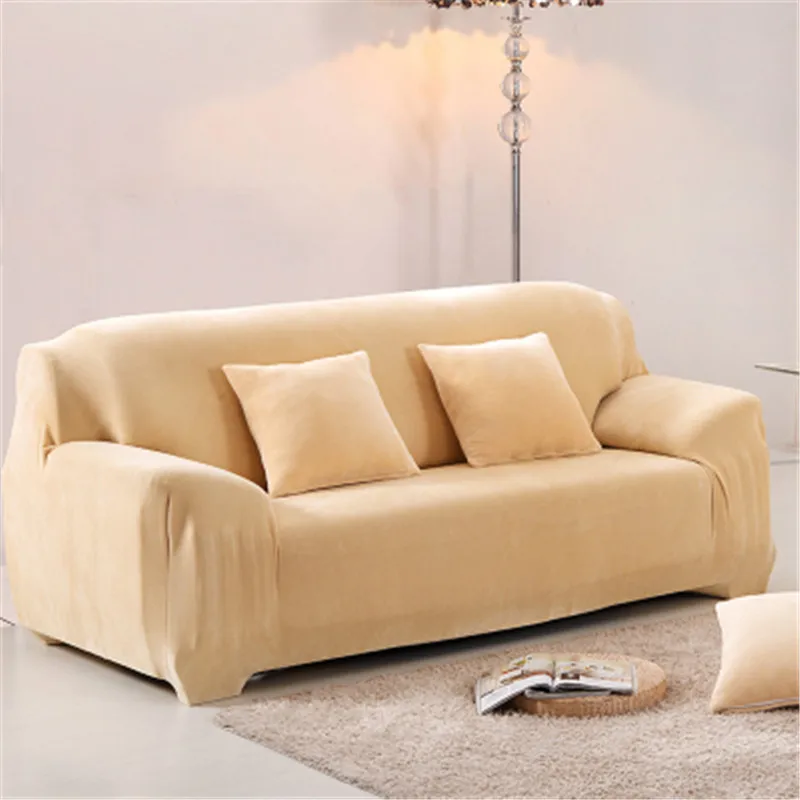 Beige Плюшевый утолщенный эластичный чехол для дивана, сплошной цвет, мягкий, для гостиной, универсальный эластичный чехол для дивана, все включено, чехол для дивана - Цвет: Beige