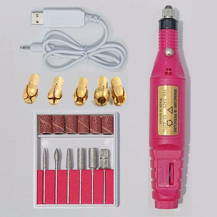 Set18-6bits 5Collets Электрический Маникюрный мини-набор сверл для ногтей с USB мощностью 5 В, полировальный станок, аксессуары для акрилового маникюрного геля, инструменты для педикюра, 9 в - Цвет: Set18-6bits 5Collets
