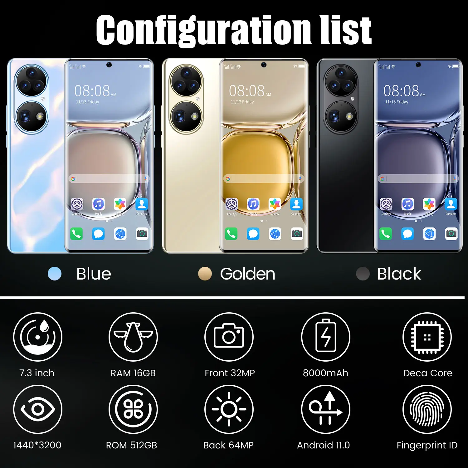 world premiere 2022 new 5g smartphone adapts to huawei p50 pro 7 3inch 16512gb video call phone for vivo samsung xiaomi phone free global shipping