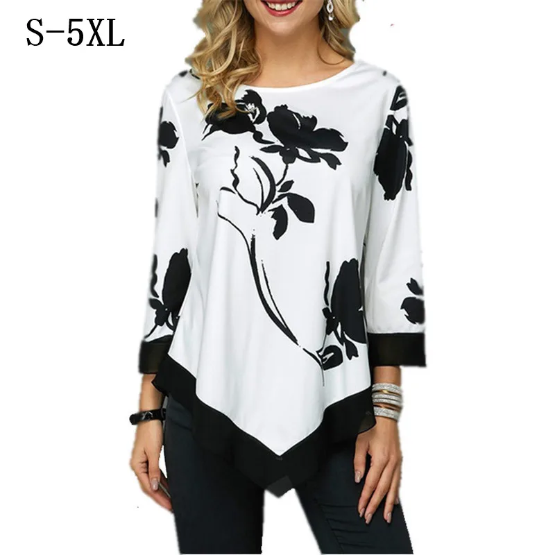 Женская футболка с круглым вырезом и цветочным принтом Повседневная Свободная