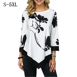 Женская футболка с круглым вырезом, длинным рукавом и цветочным принтом