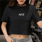 Кроп-топ неопрен. Женская футболка с буквенным принтом, летняя пикантная уличная одежда в Корейском стиле Харадзюку, Дамские топы с круглым вырезом, футболки с коротким рукавом, 2020