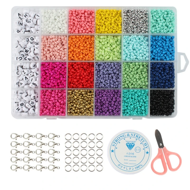 

3mm Rice Beads 7mm Alphabet beads Combination Pack 24 Girds with Handy Tools
