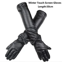 luxury leather winter hand gloves for women winter women leather long gloves touch screen gloves for women warm 50cm