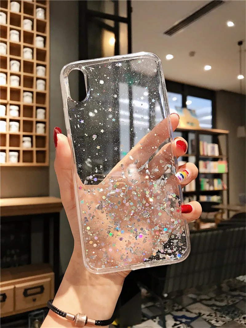 NJIEER Блестящий блестящий чехол для iphone X 11 Pro XS MAX XR Блестящий Прозрачный чехол для iphone 8 7 6 6S Plus Мягкий чехол из ТПУ