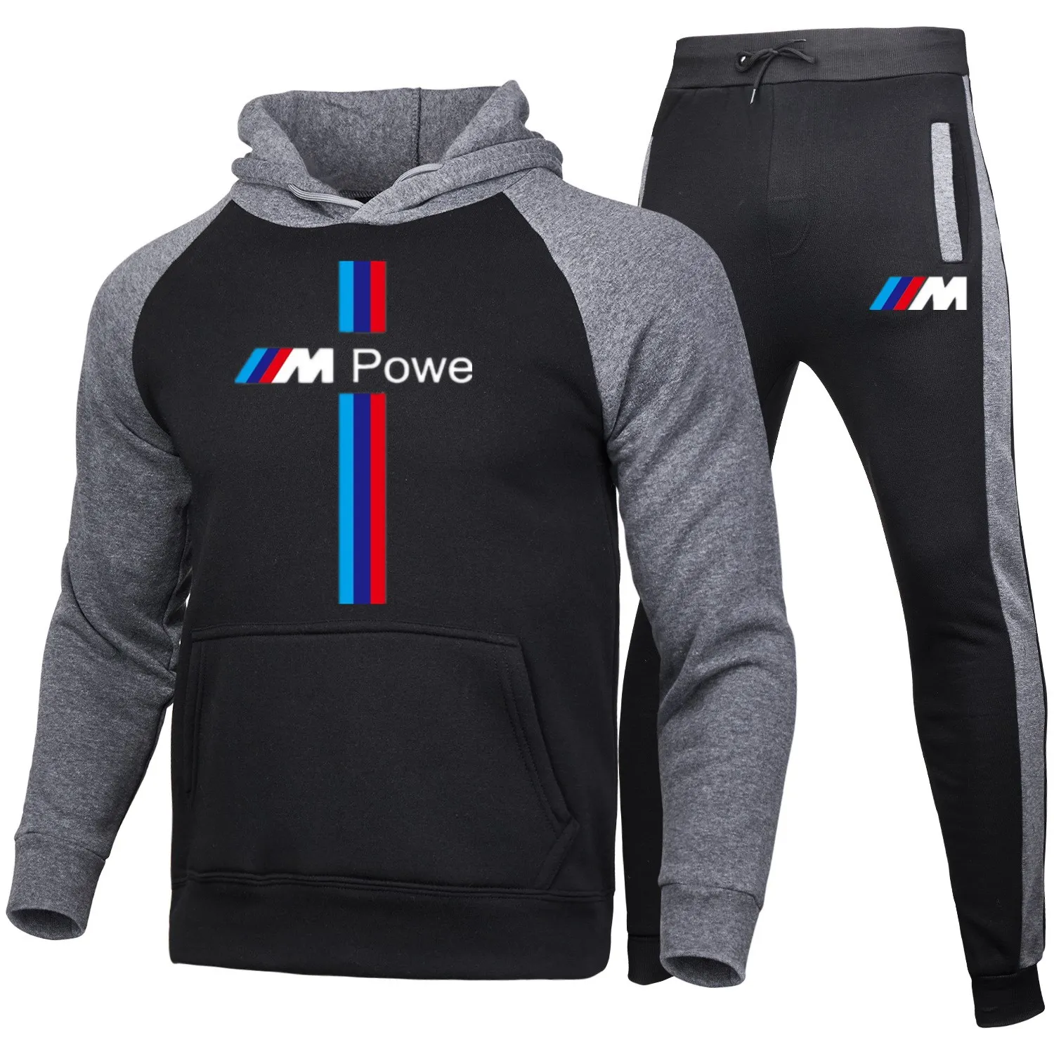 

2021 spring and autumn brand fashion men's two-piece splicing sportswear men's hooded top outdoor sports pants track suit suit